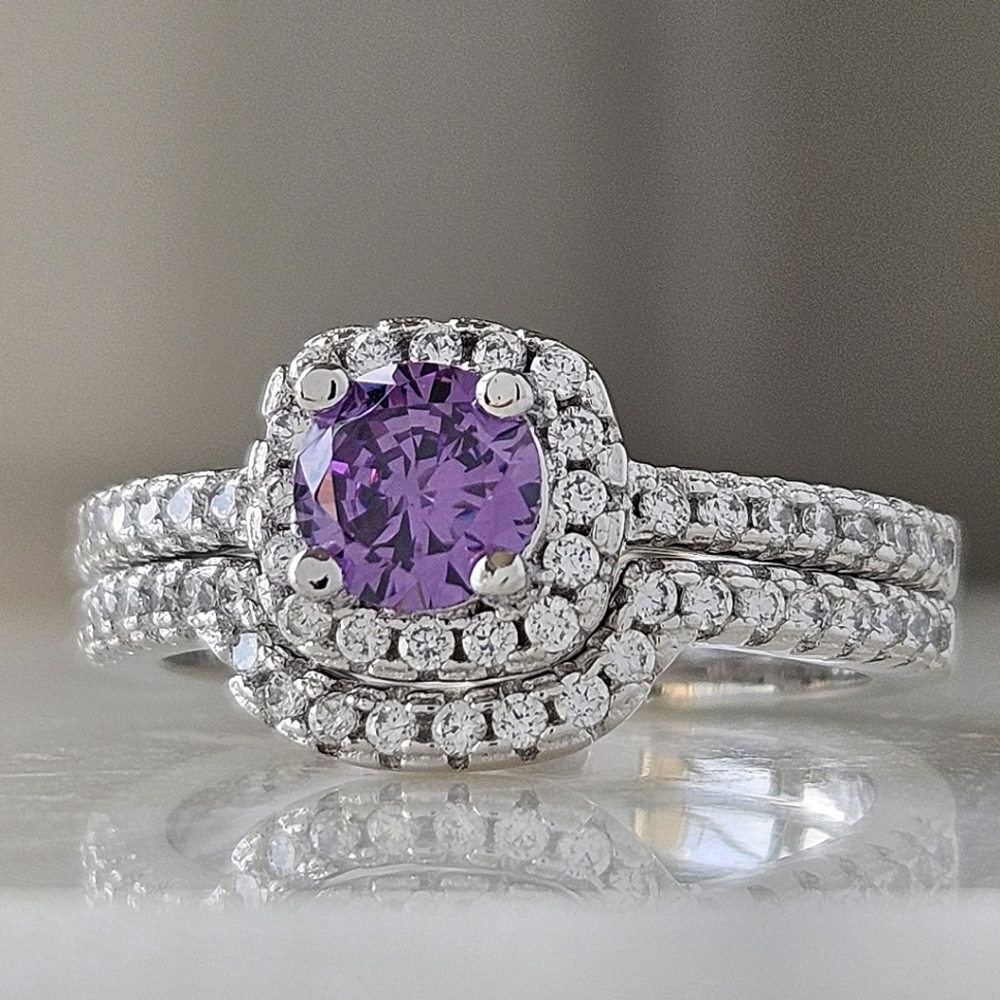 Purple Amethyst ring set, 925 Sterling Silver  Charmed Aroma